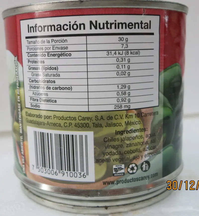 Canned Whole Jalapeno, 380g — back