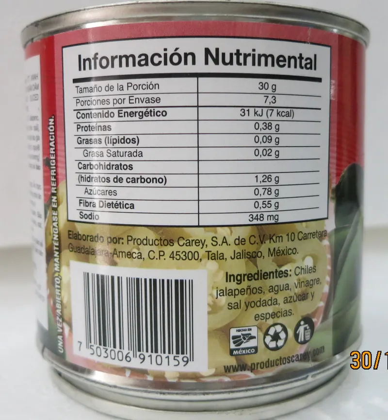 Canned Jalapeno Rings for Nachos, 380g — back